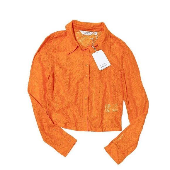 𝅺& OTHER STORIES Women's Fitted Lace Shirt Orange - Picture 4 of 4